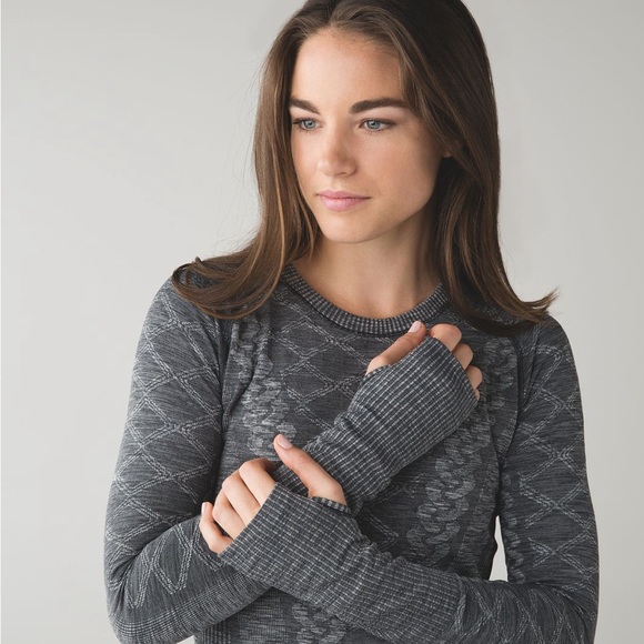 lululemon athletica Tops - Lululemon Rest Less Pullover Heathered Black Slim Fit Mid Layer Thumbholes